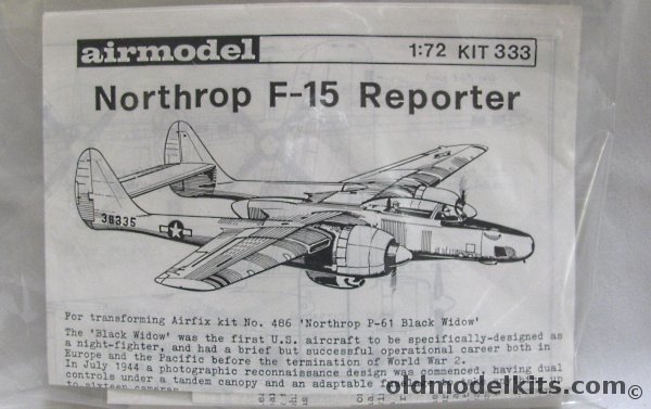 Airmodel 1/72 Northrop F-15 Reporter Conversion (Recon P-61 Black Widow) - Bagged, 333 plastic model kit
